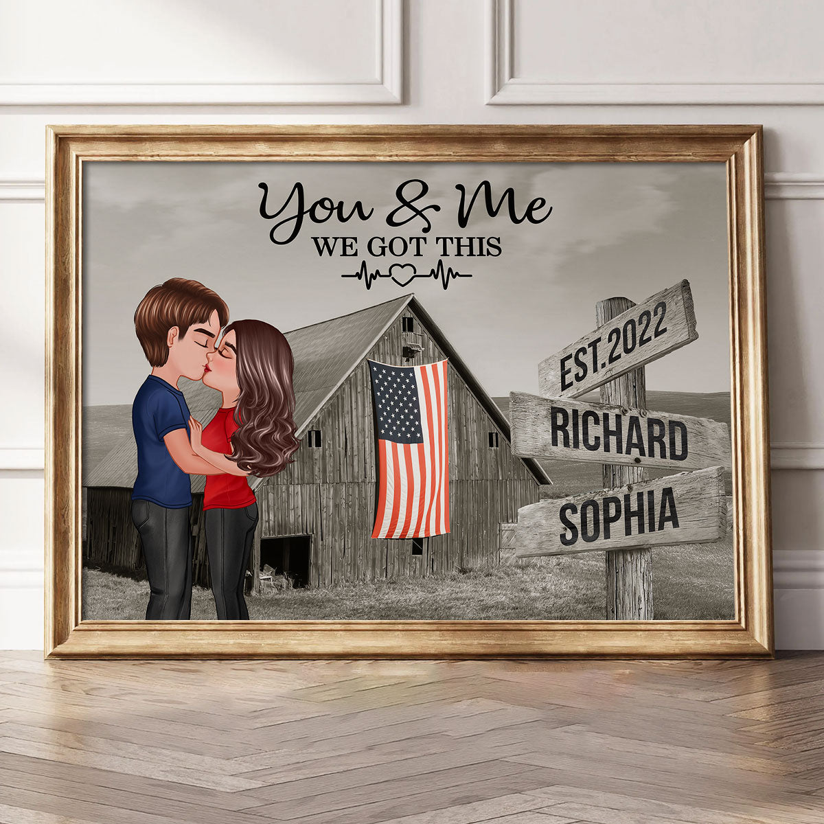 Retro Barn American Flag Thin Blue Line Hero Couple Personalized Poster, Anniversary  Gift For Him, Her, Husband, Wife, Proud Occupation