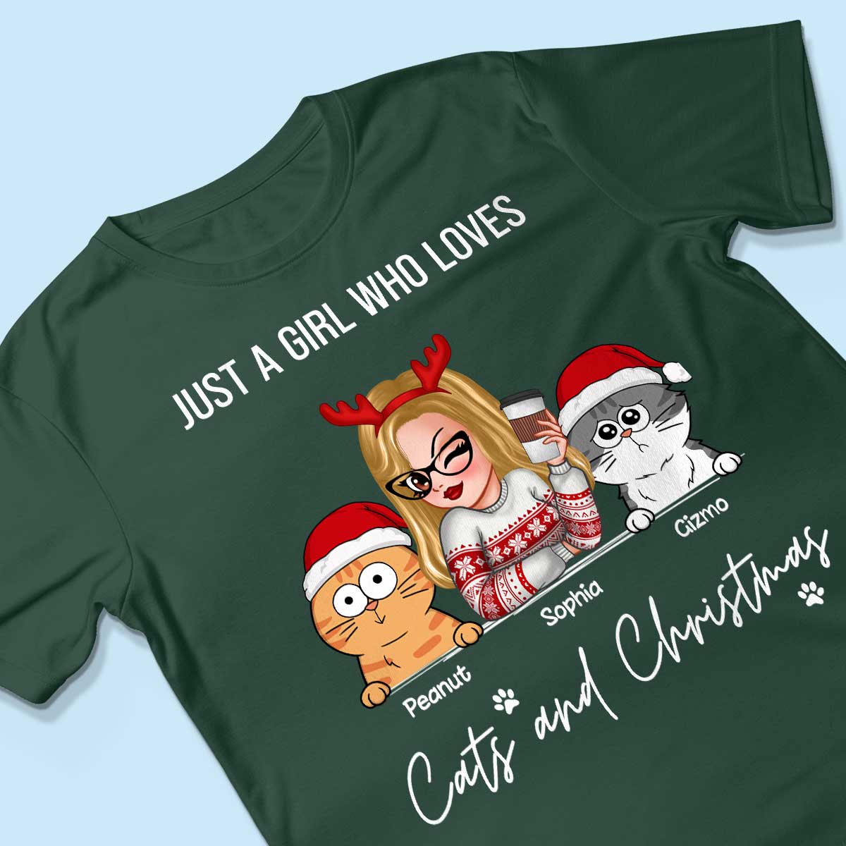 Just A Girl Who Loves Christmas And Her Cats Personalized Shirt, Christmas Sweater for Cat Lovers, Cat Mom