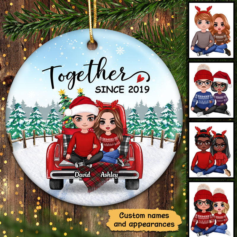 Embracing Couple Sitting On Truck Personalized Circle Ornament