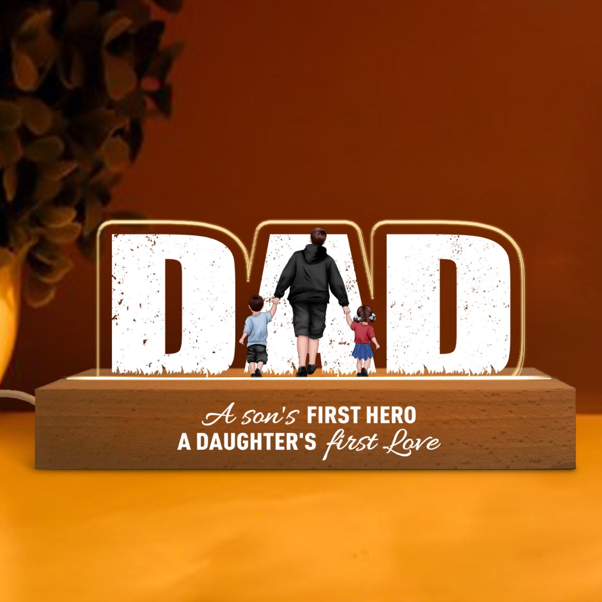 Father's Day Glow - Custom LED Night Light for Dad, A Son's Hero, A Daughter's Love