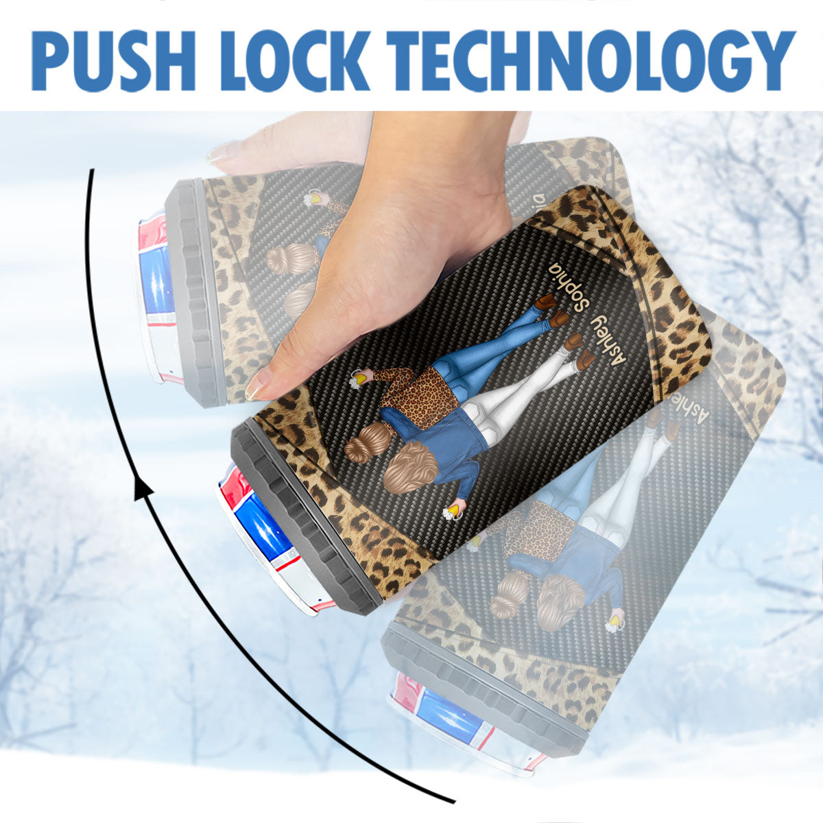 Dark Color Back View Besties Leopard Personalized 4 In 1 Can Cooler