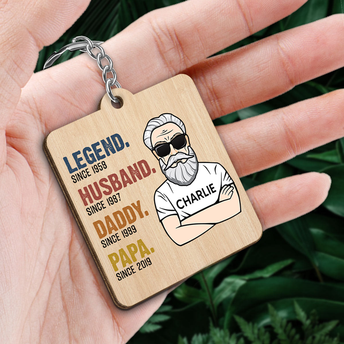 The Legend Grandpa Old Man Personalized Wooden Keychain