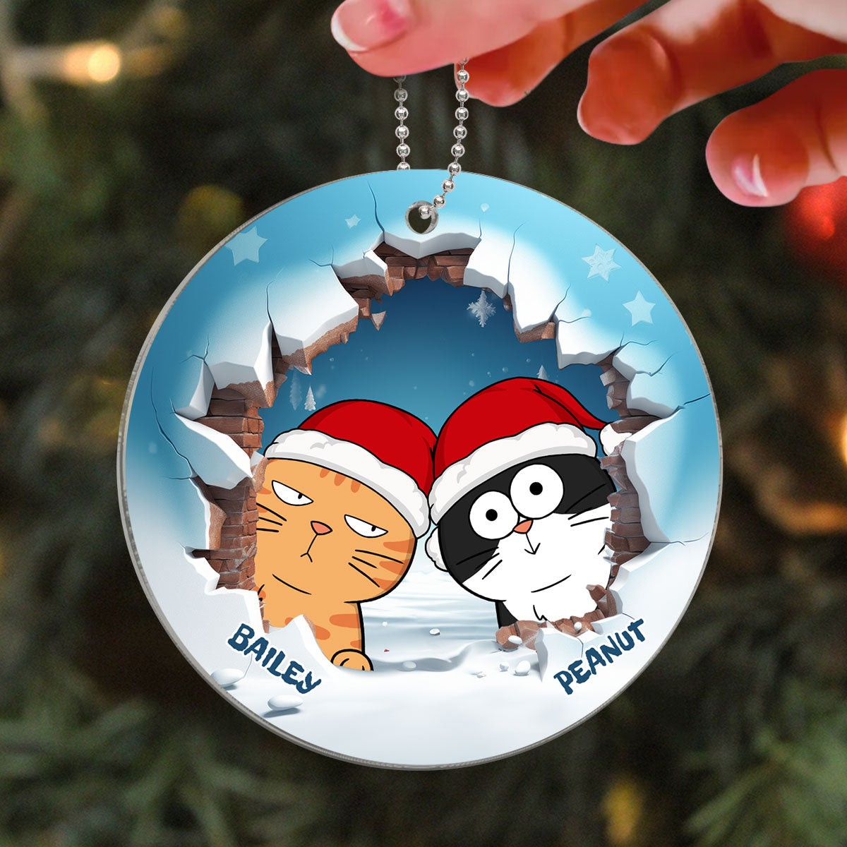 Funny Cat Break Through Personalized Acrylic Ornament