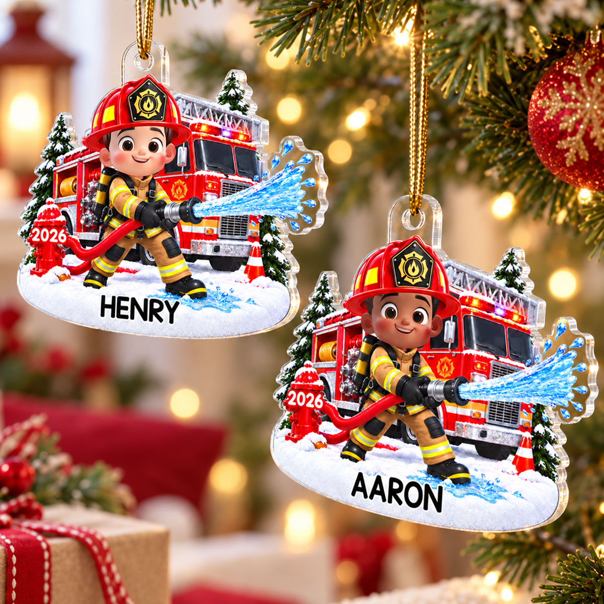 Trending Kid Firefighter - Personalized Acrylic Ornament - Gift For Boys, Girls, Grandkids