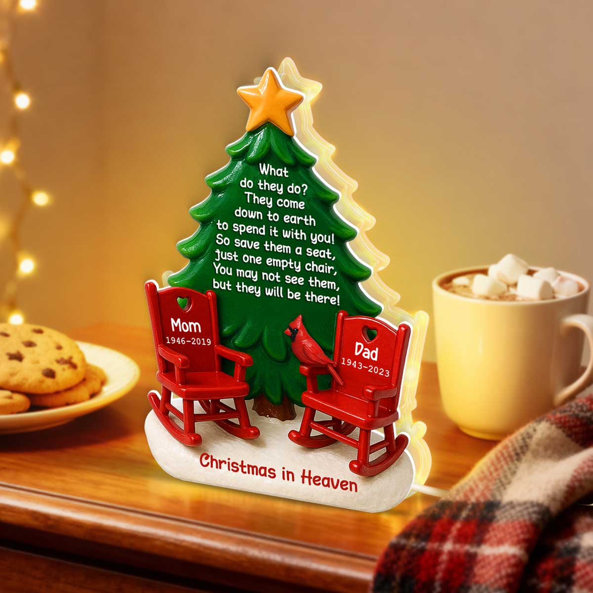 Christmas In Heaven Save A Seat 3D Effect - Personalized Light Box - Crhistmas Memorial Keepsake For Family