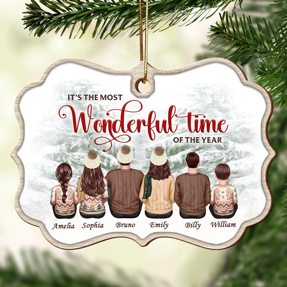 Vintage It's The Most Wonderful Time Of The Year Personalized Wooden Ornament, Christmas Gift For Family