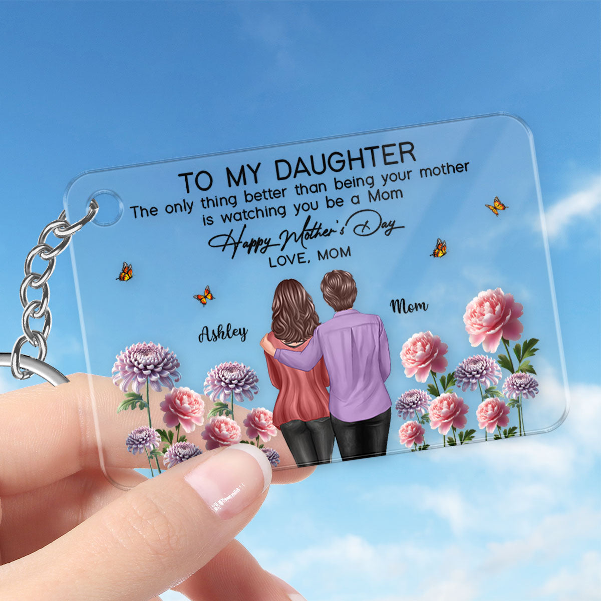 To My Daughter From Mom Happy Mother's Day Birth Flower Personalized Acrylic Keychain, Gift For Daughter
