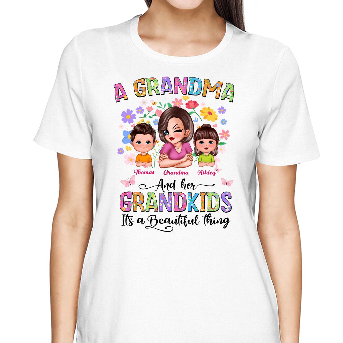Floral Pattern A Grandma With Her Grandkids Personalized Shirt
