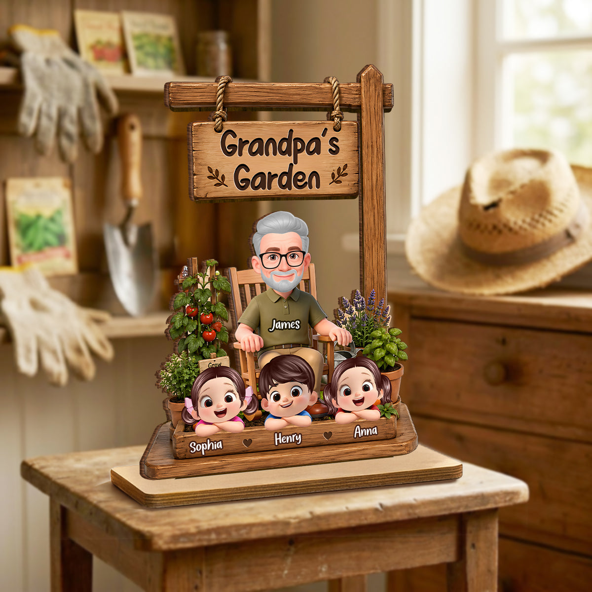 Grandpa's Garden - Personalized 2-Layered Wooden Plaque - Father's Day Gift for Dad, Husband