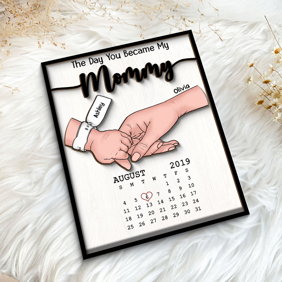 The Day You Became My Mommy Baby Birthday Calendar Personalized 2-Layer Wooden Plaque