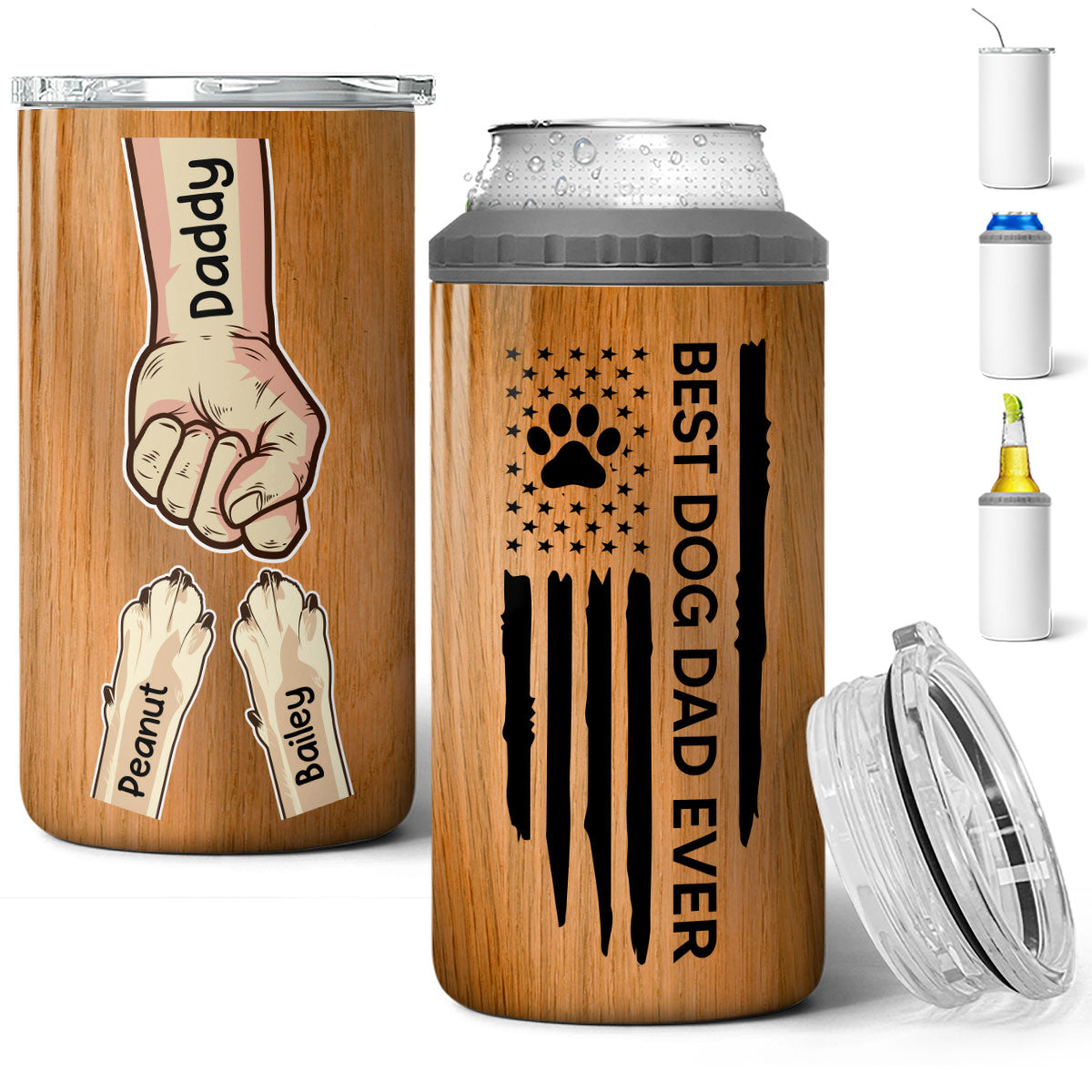 Best Dog Dad Ever Nation Flag Fist Bump And Paws Personalized 4 In 1 Can Cooler