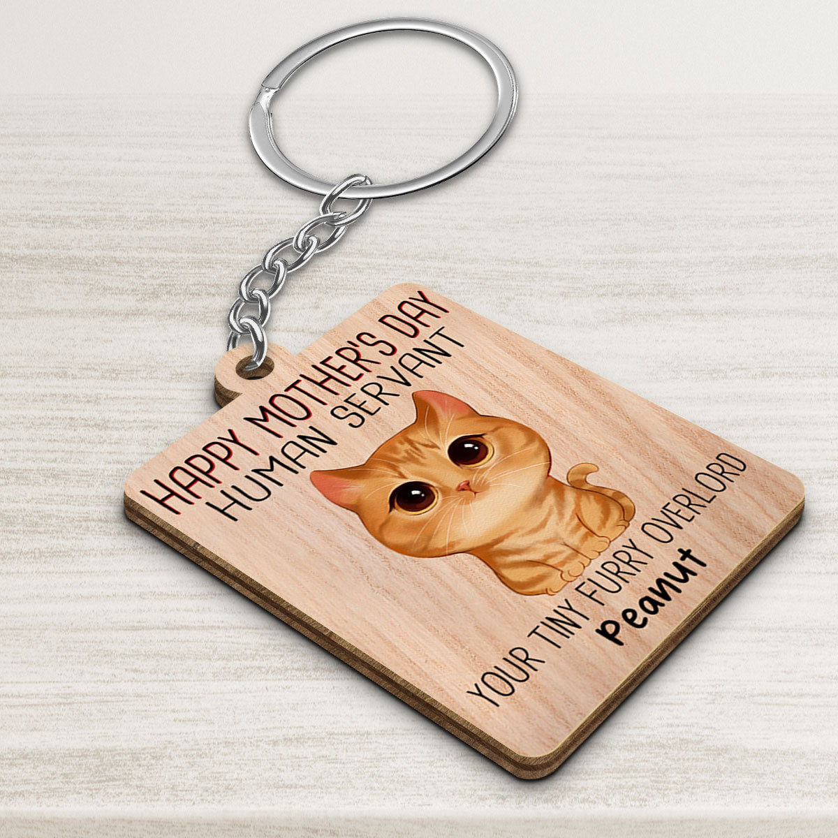Watercolor Cute Cats Happy Mother‘s Day Cat Human Servant Personalized Wooden Keychain