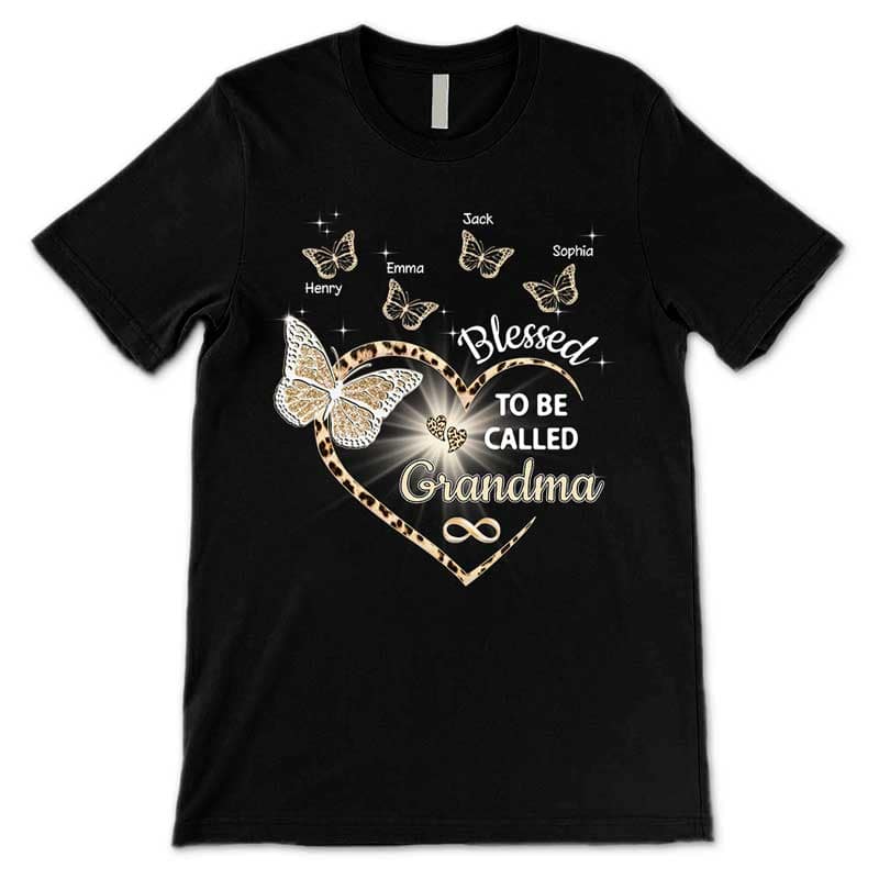 Heart Butterflies Grandma Leopard Personalized Shirt