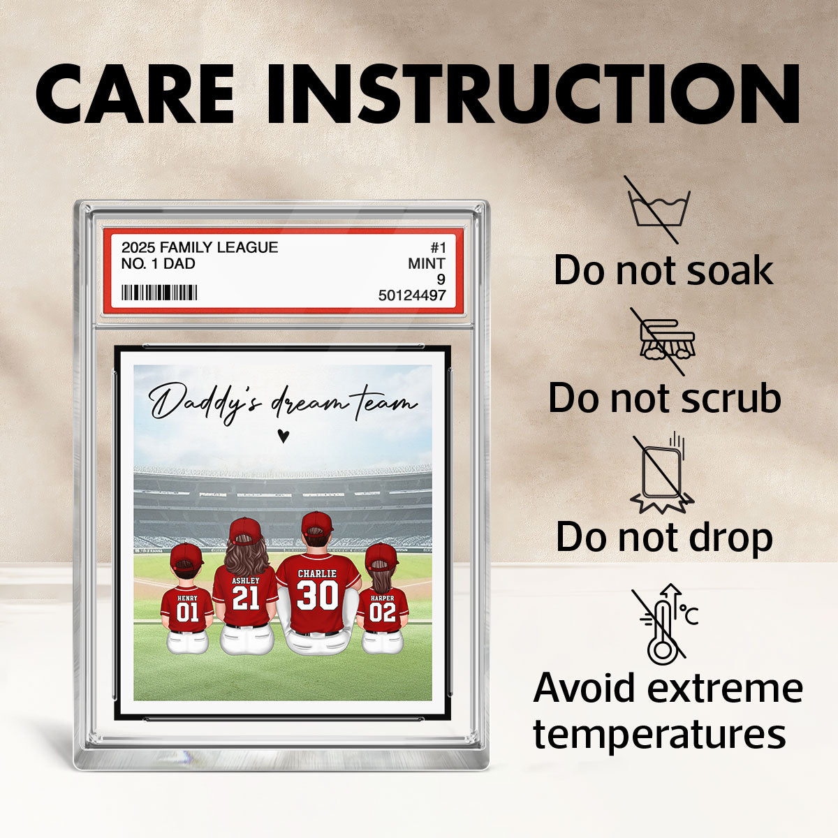 Baseball No. 1 Dad Man & Kids Sitting Trading Card Style - Personalized Acrylic Block Plaque