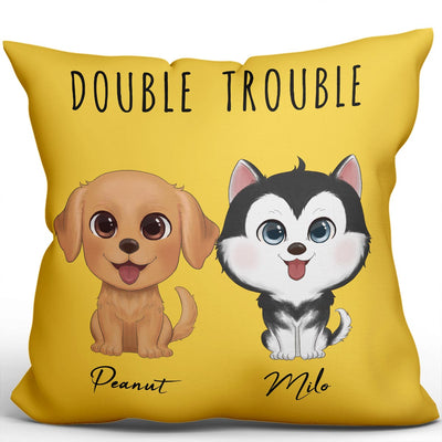 Watercolor Cute Dogs Double Trouble Personalized Pillow