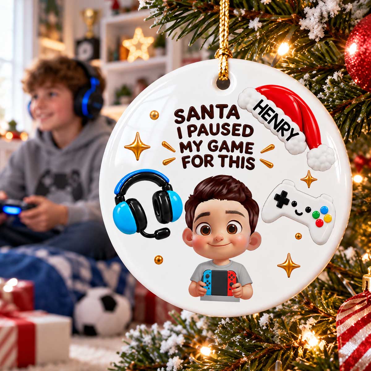 Gamer Christmas - Personalized Ceramic Ornament - Christmas Gift For Boy, Girl, Grandkids
