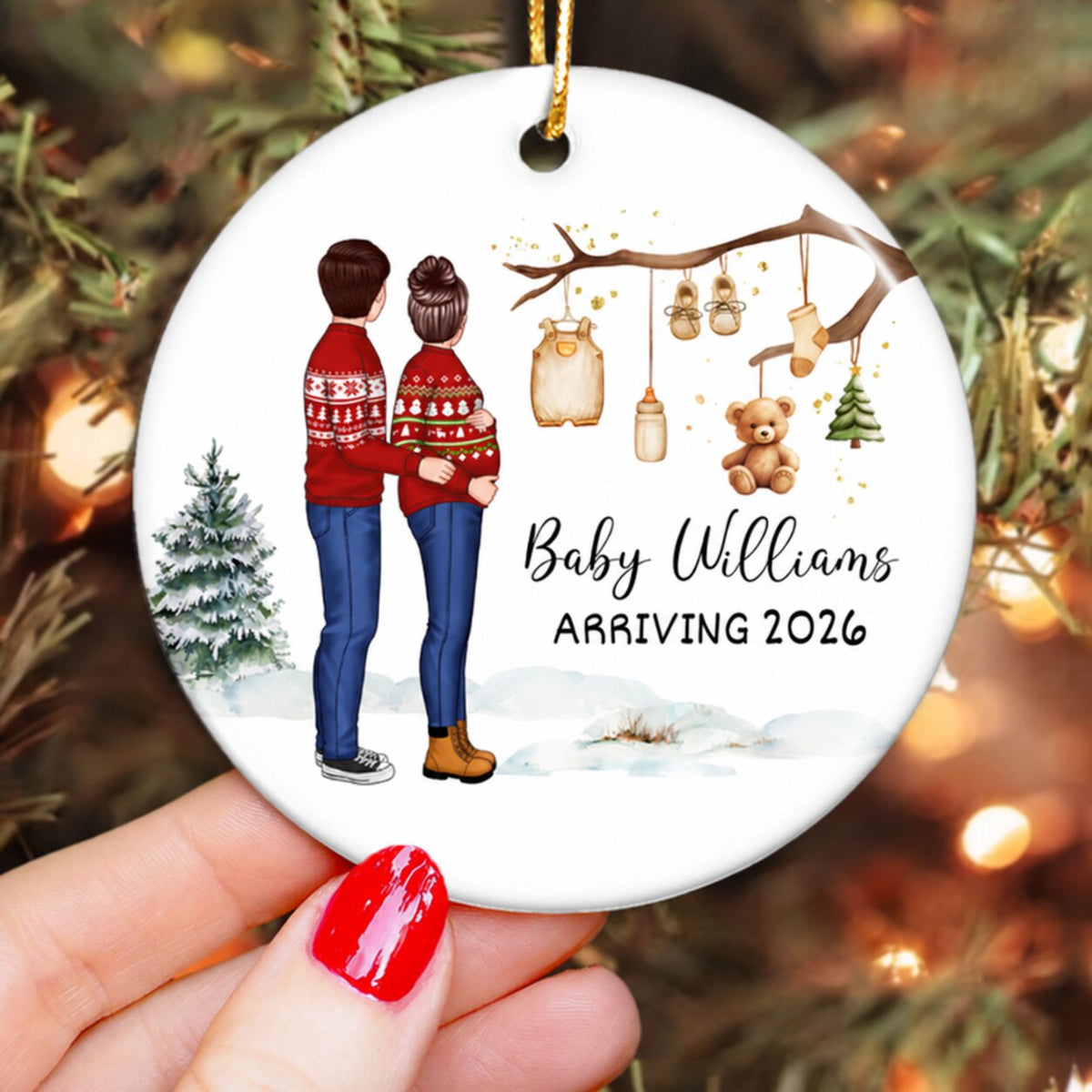 Birth Announcement Ornament, Personalized Baby Arriving Ornament, Expecting Parents Ornament