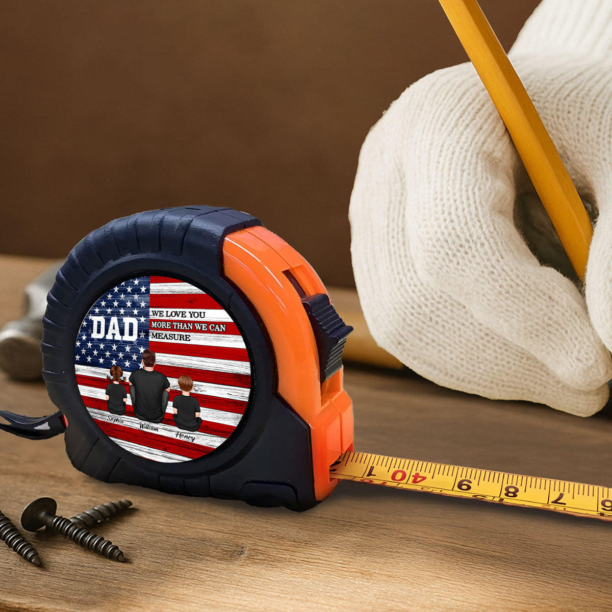 Nation Flag Dad Love You More Than We Can Measure Personalized Tape Measure| Coolest Father's Day Gift For Dad