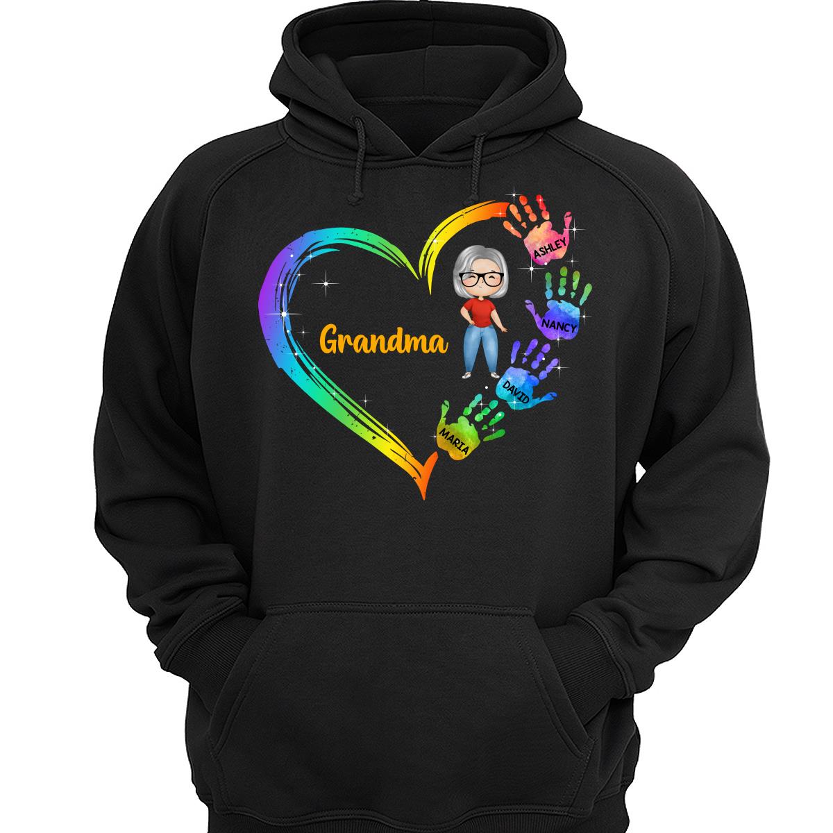 Watercolor Doll Grandma Heart Hand Print Mother‘s Day Gift Personalized Shirt