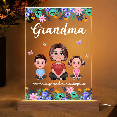 Grandma Mom Pretty Doll Floral Frame Personalized Rectangle Acrylic LED Night Light