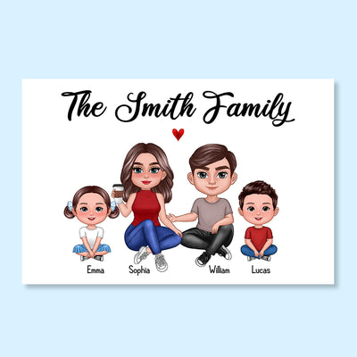 Pretty Doll Family Sitting Personalized Horizontal Poster