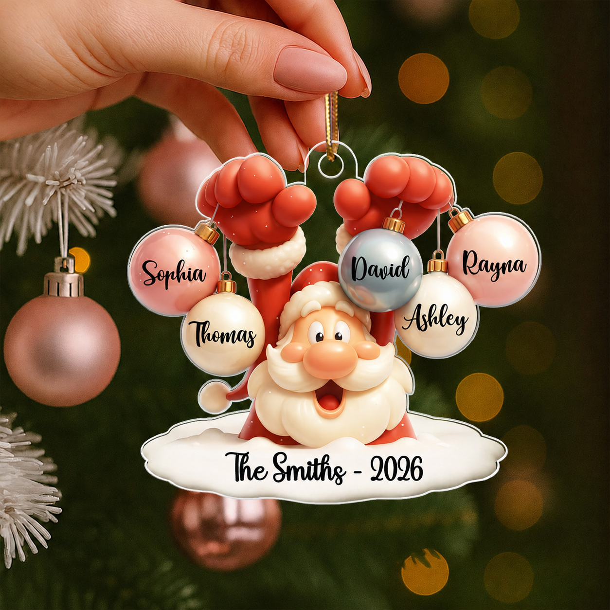Family Name Christmas Santa Personalized Ornament, Gift for Family, Acrylic Ornament