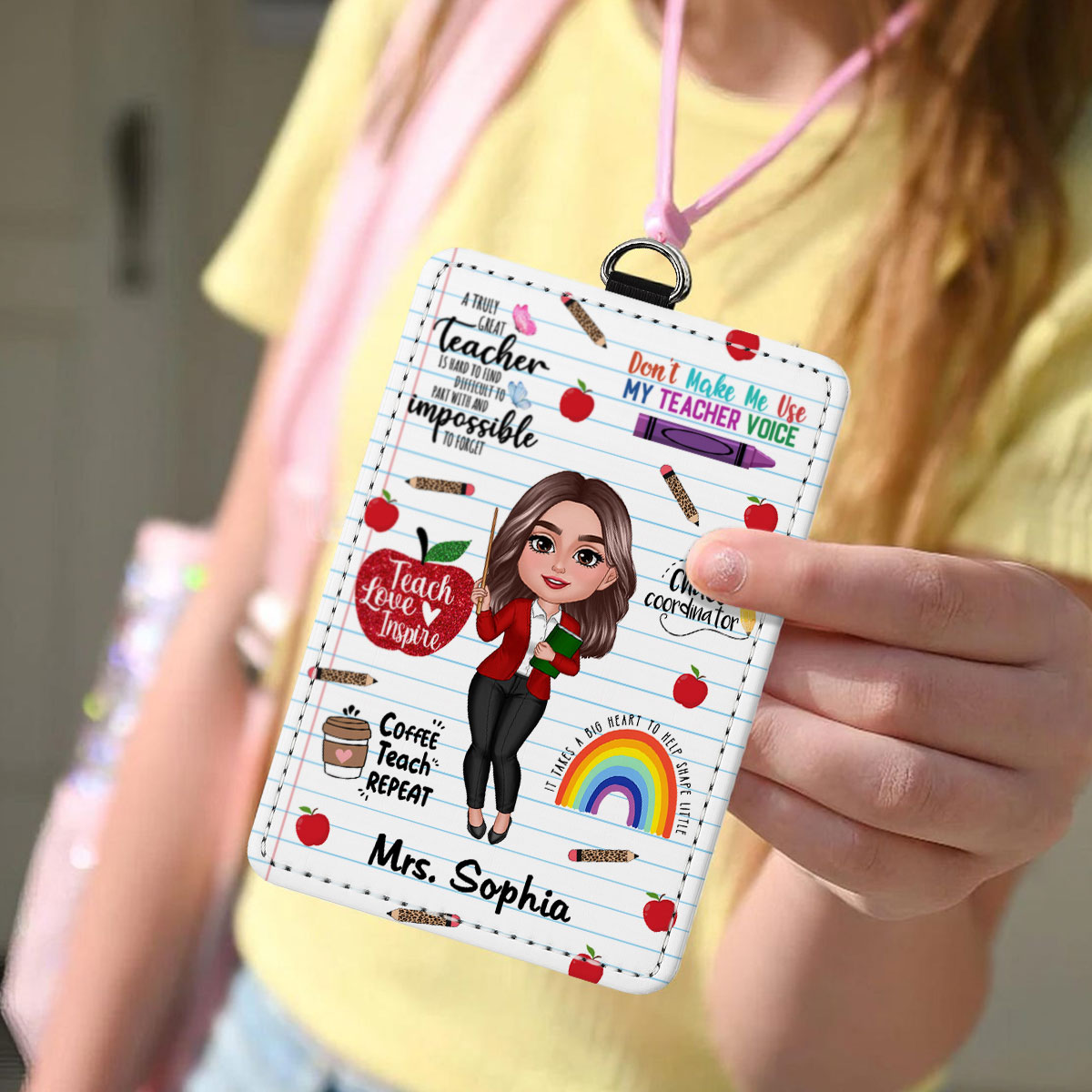 Teacher Affirmation Notebook Page Theme Personalized ID Badge Holder, Back To School Gift For Teacher