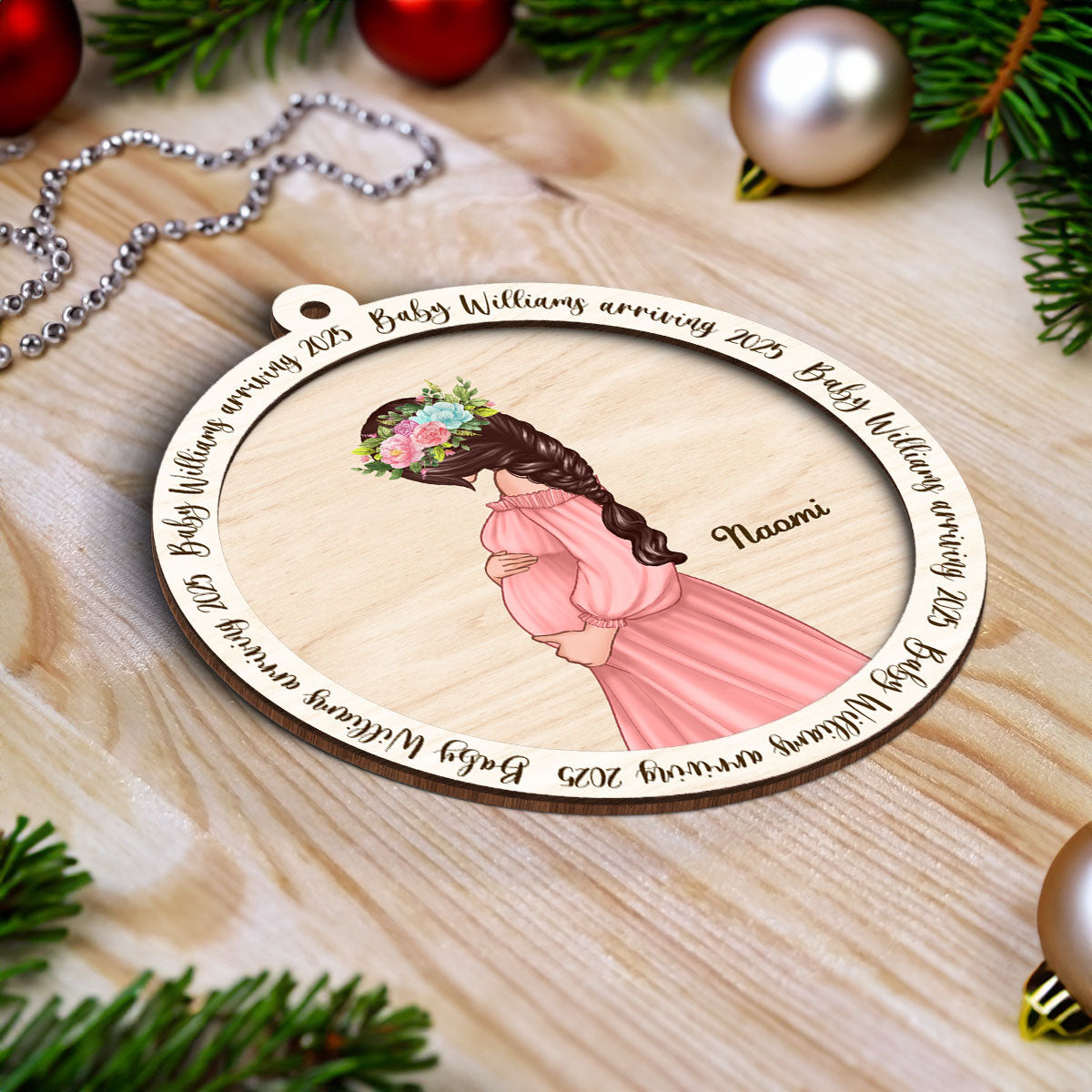 Christmas Baby Announcement, Baby Bump's First Christmas,  Pregnant Christmas 2-Layer Wooden Ornament