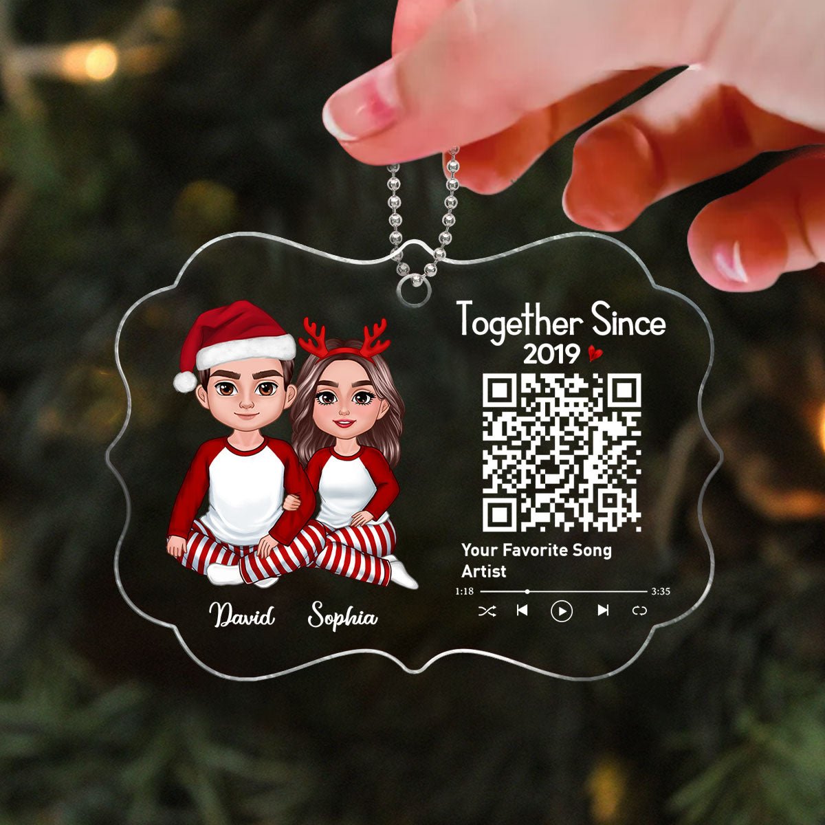 Couple Sitting Together Favorite Song QR Code Personalized Acrylic Ornament
