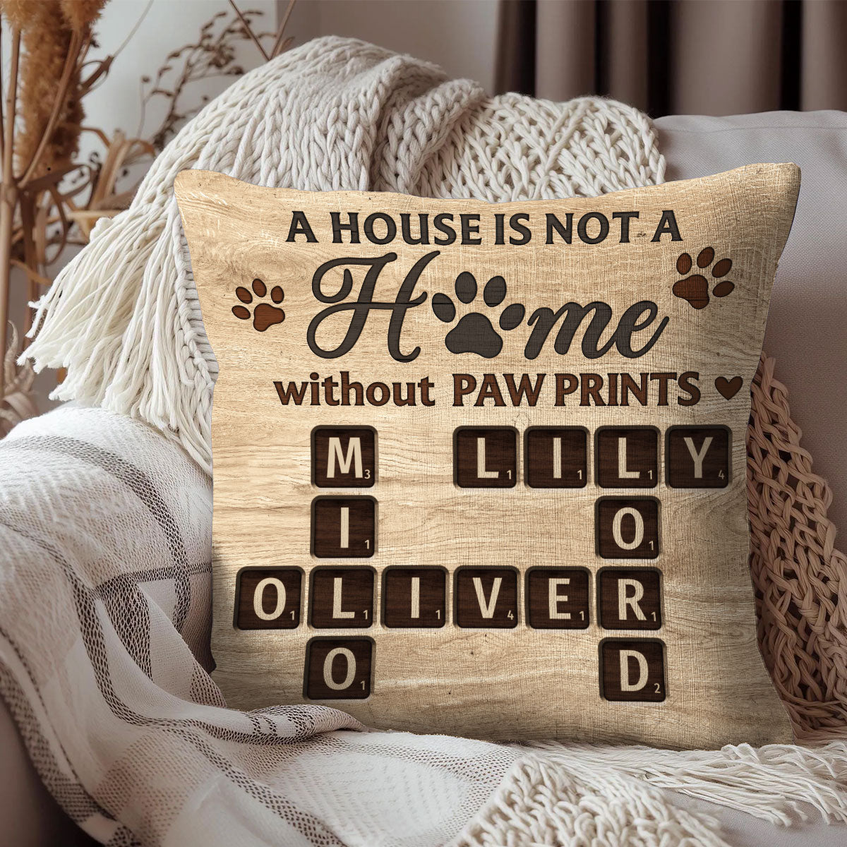 Pet Lover Home Decor Home With Paw Prints Crossword Puzzle Art Personalized Pillow