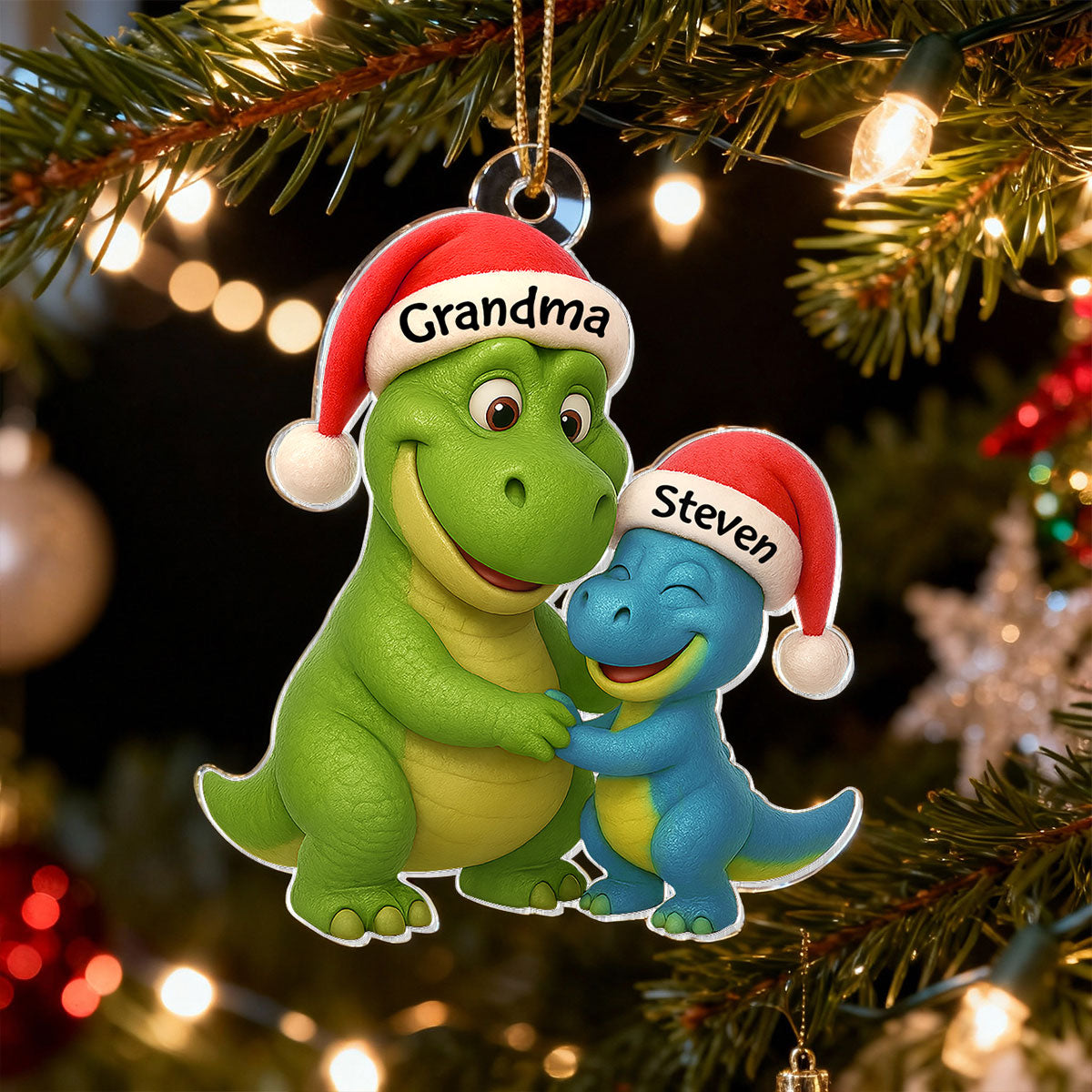 3D Effect Heartwarming Grandmasaurus Hugging Dinosaur Grandkid - Personalized Acrylic Car Hanger - Fun & Unique Gift For Grandkids