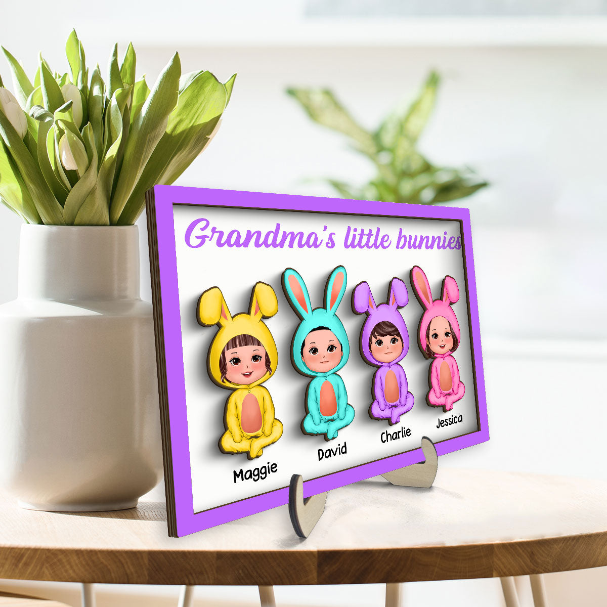 Grandma‘s Little Bunnies Doll Kids Easter Gift Home Decor Personalized 2-Layer Wooden Plaque
