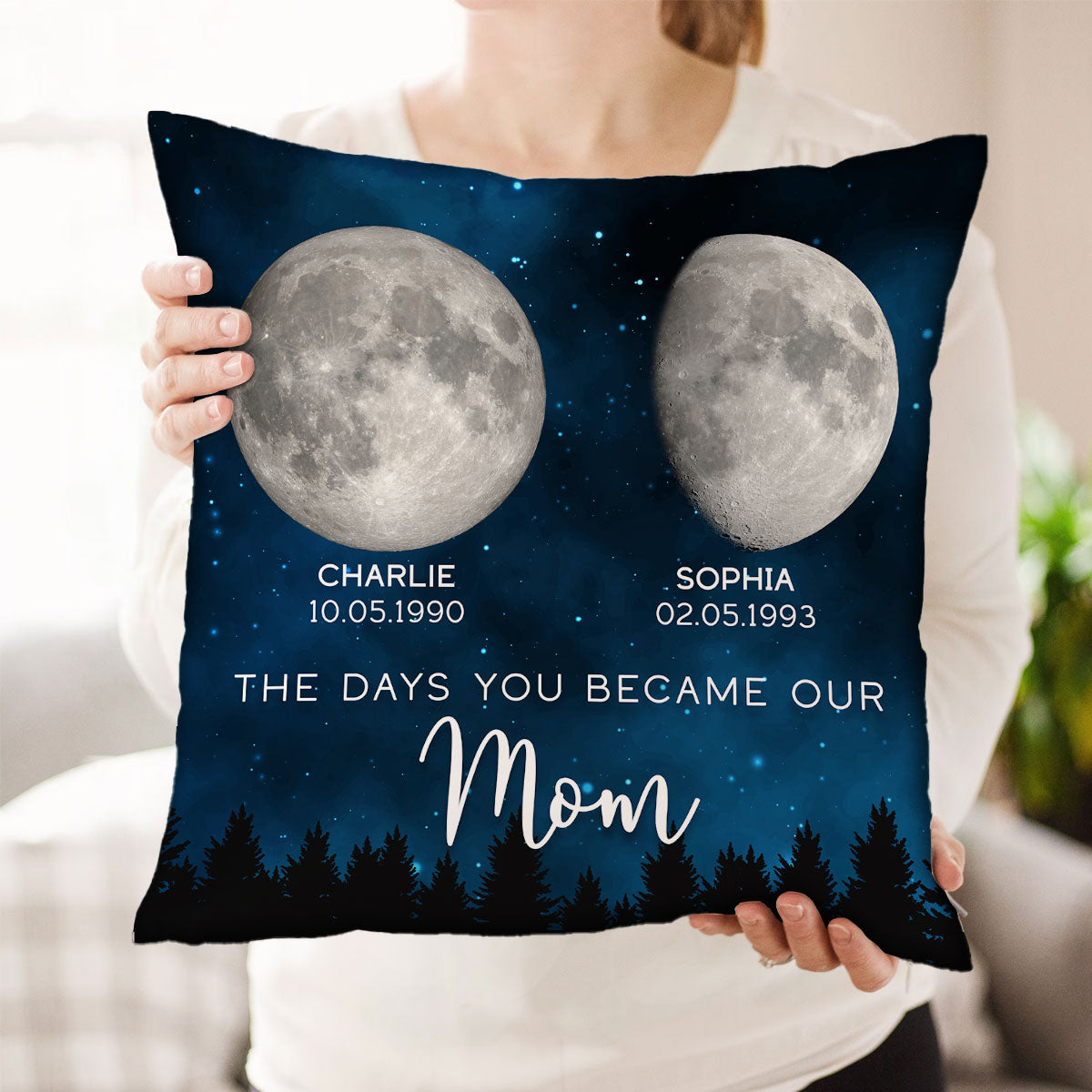 Galaxy Night Custom Birth Moon Phase The Days You Became Our Mom Personalized Pillow