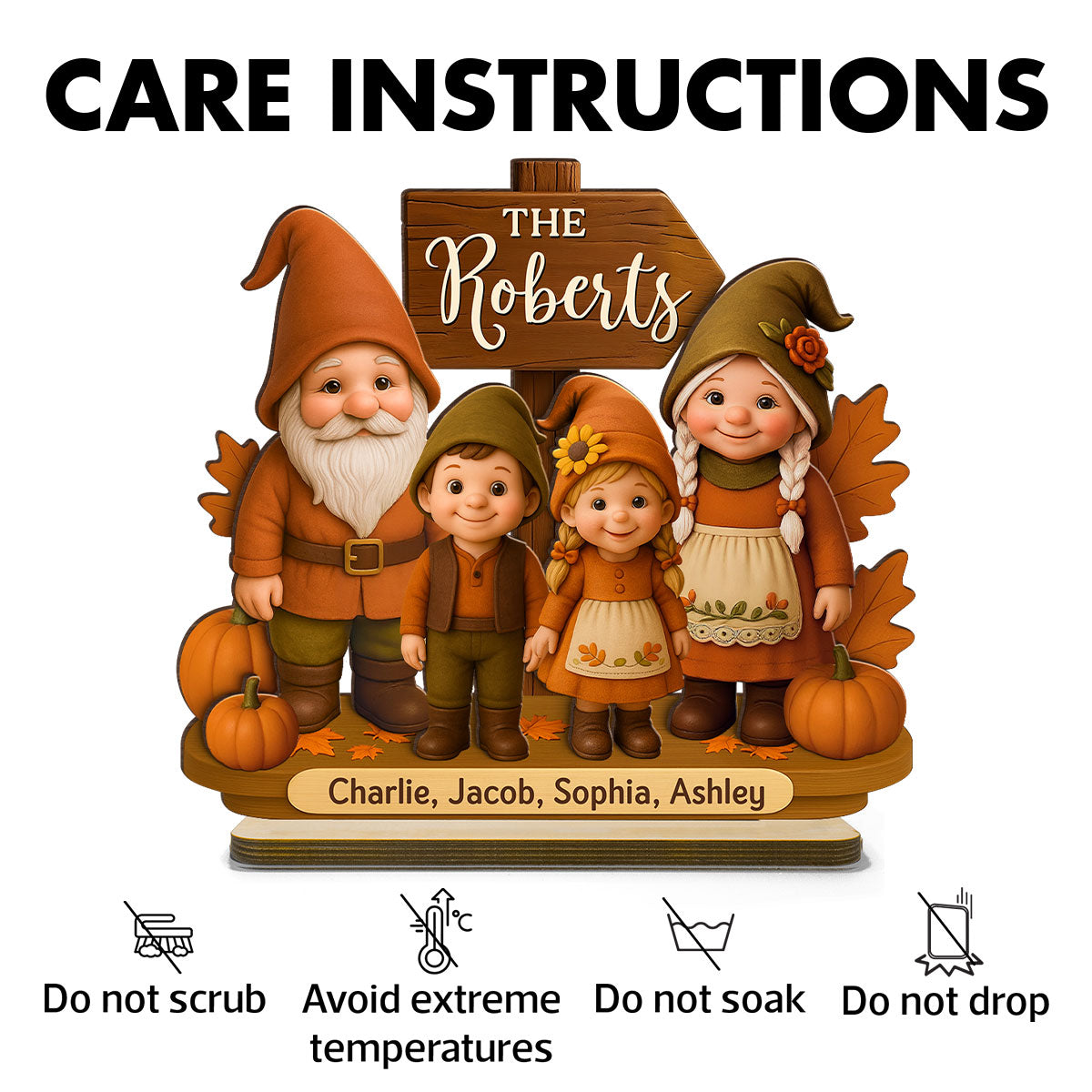 Gnome Family Fall Season Personalized 2-Layer Standing Wooden Plaque