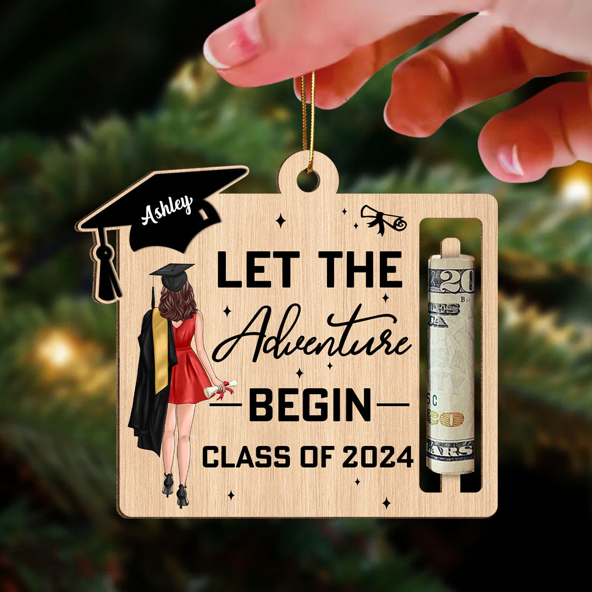 Let The Adventure Begin Personalized Holiday Money Holder Ornament, Christmas Gift