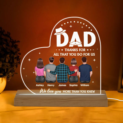 To Dad Back View Dad And Daughters Sons Personalized Custom Shape Acrylic Plaque Warm LED Night Light