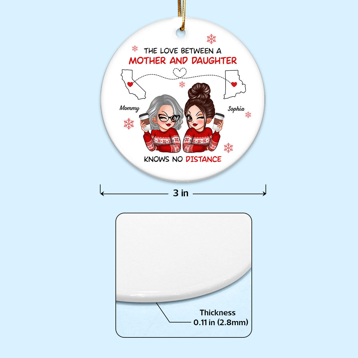 Love Between Mother Daughter Knows No Distance Personalized Circle Ornament