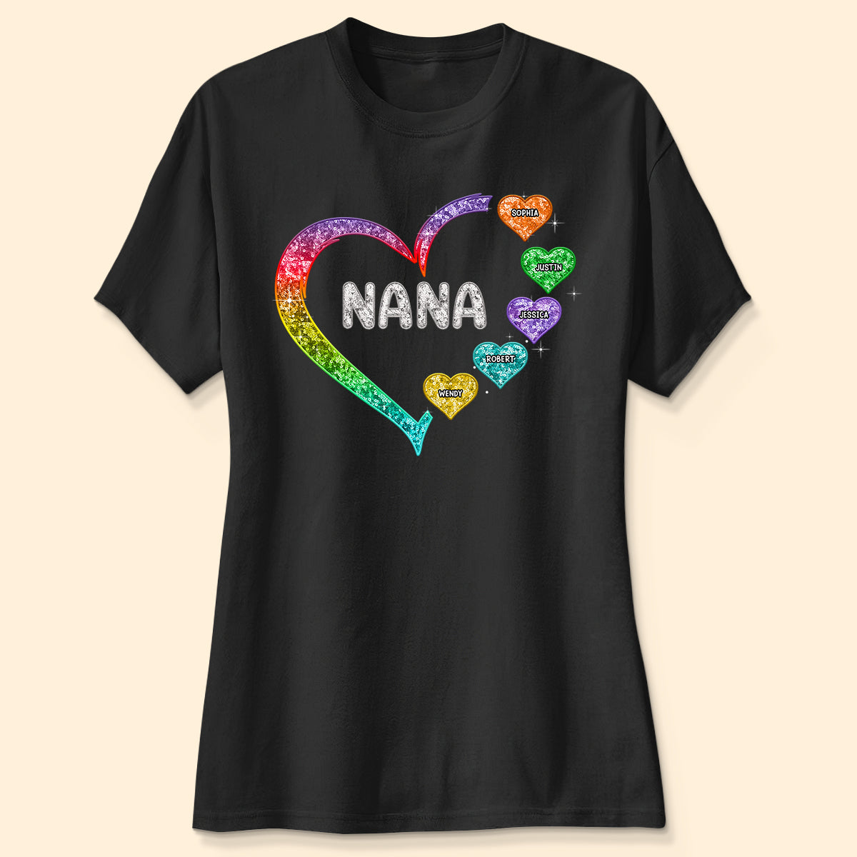 Grandma Mom Heart Faux Sequin Embroidery Personalized Shirt
