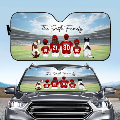 Baseball Family Sitting Back View Personalized Car Sunshade