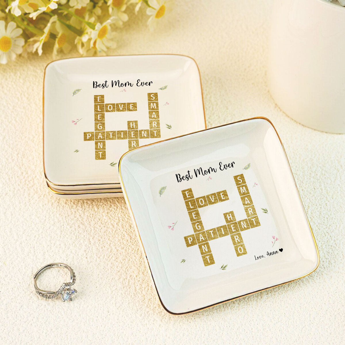 Best Mom Grandma Ever Appreciation Crossword Art - Created In A Moment Personalized Jewelry Dish