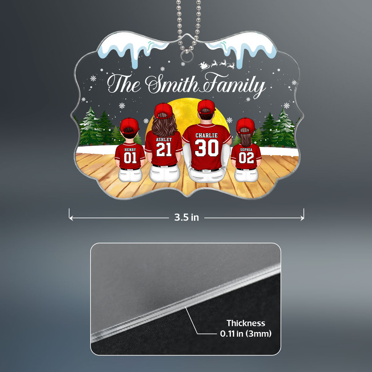 Christmas Baseball Family Sitting Personalized Acrylic Ornament