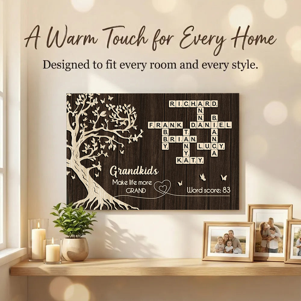 Grandkids Make Life More Grand Crossword Wall Art - Personalized Poster - Sentimental Gift for Grandma