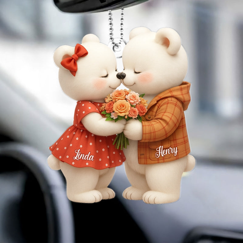 Loving Kissing Bear Couple - Personalized Acrylic Car Hanger - Sentimental Gift for him, for her