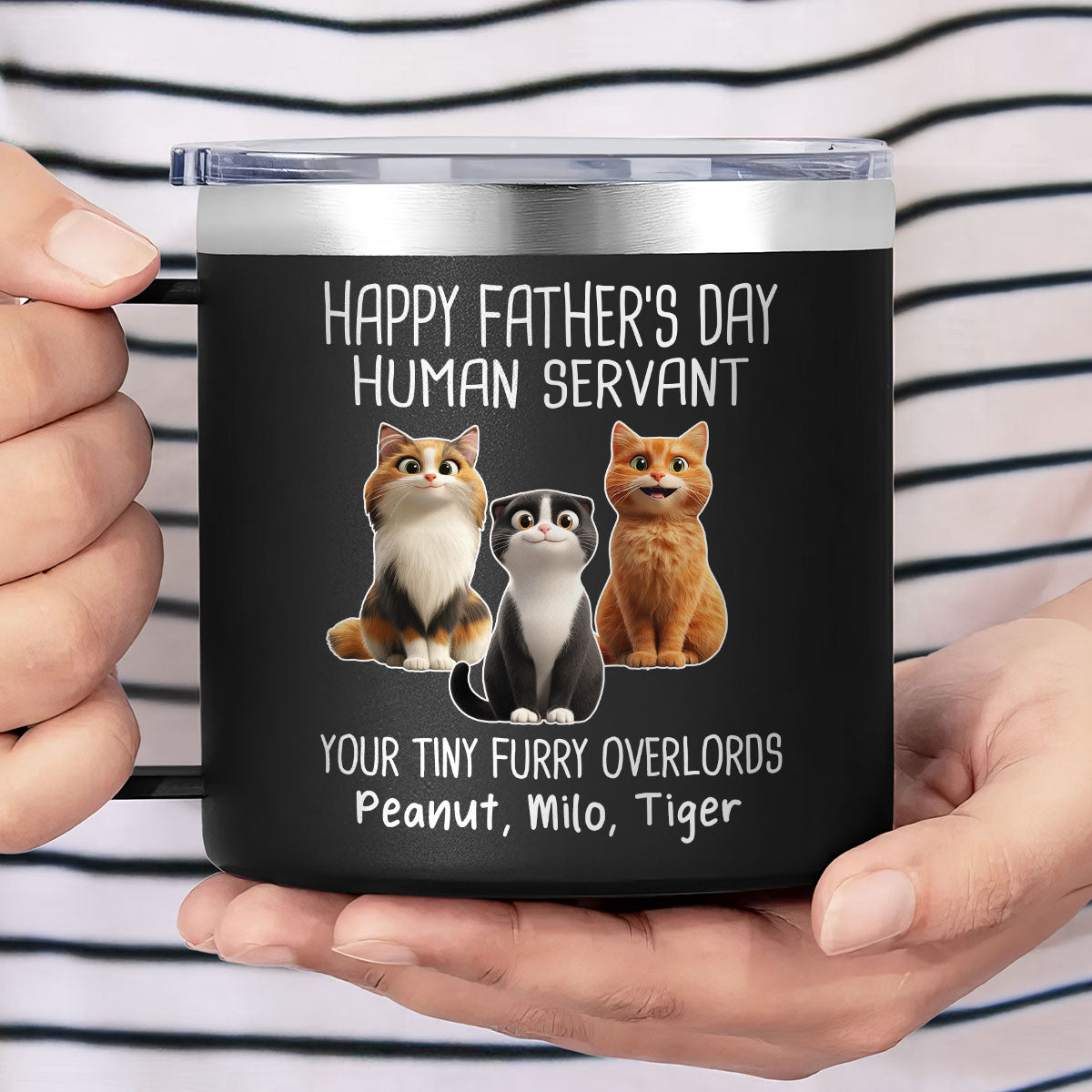 Happy Father's Day Human Servant Cartoon Funny Cats Personalized Stainless Steel Tumbler With Handle