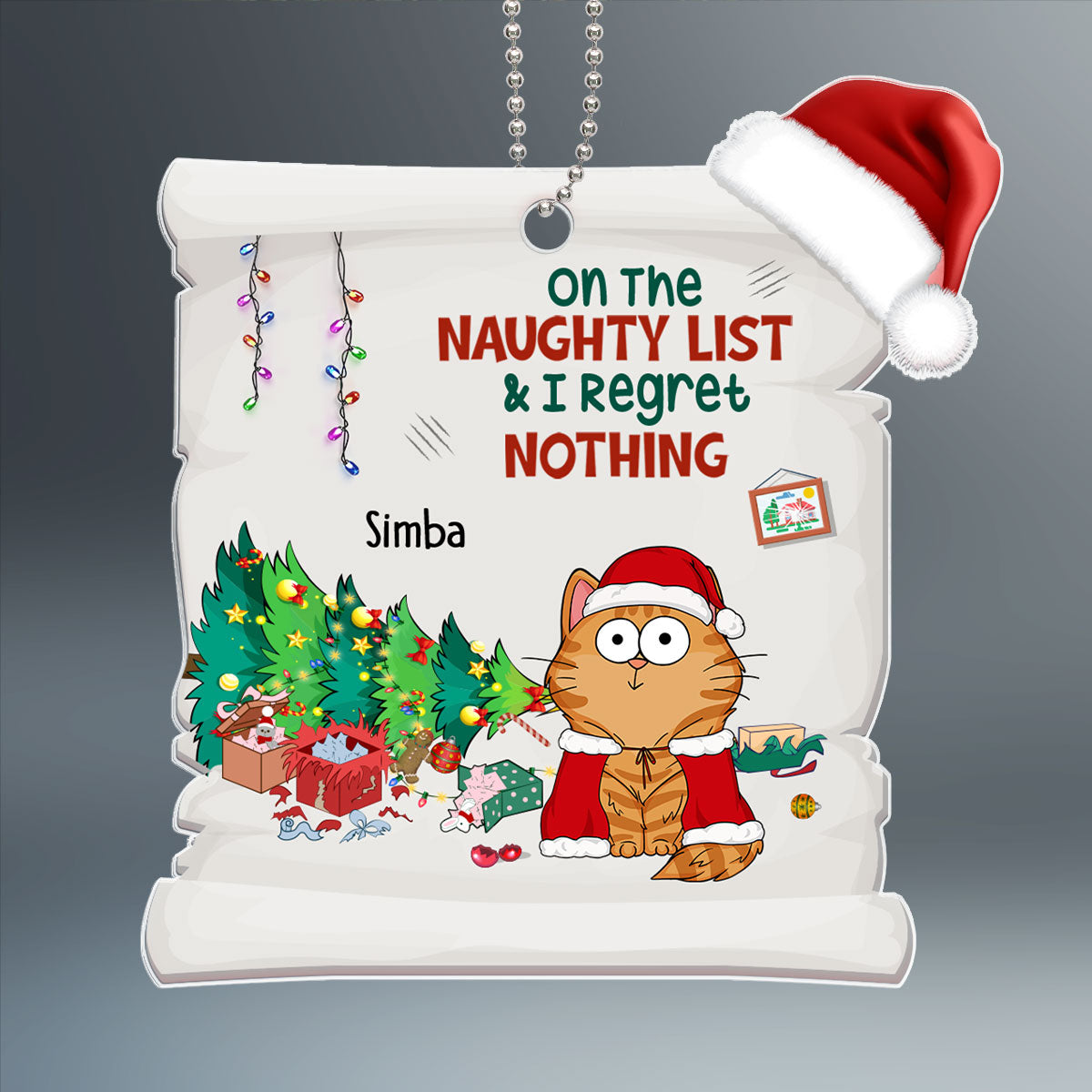 On The Naughty List & Regret Nothing Funny Cat Expression Personalized Acrylic Ornament