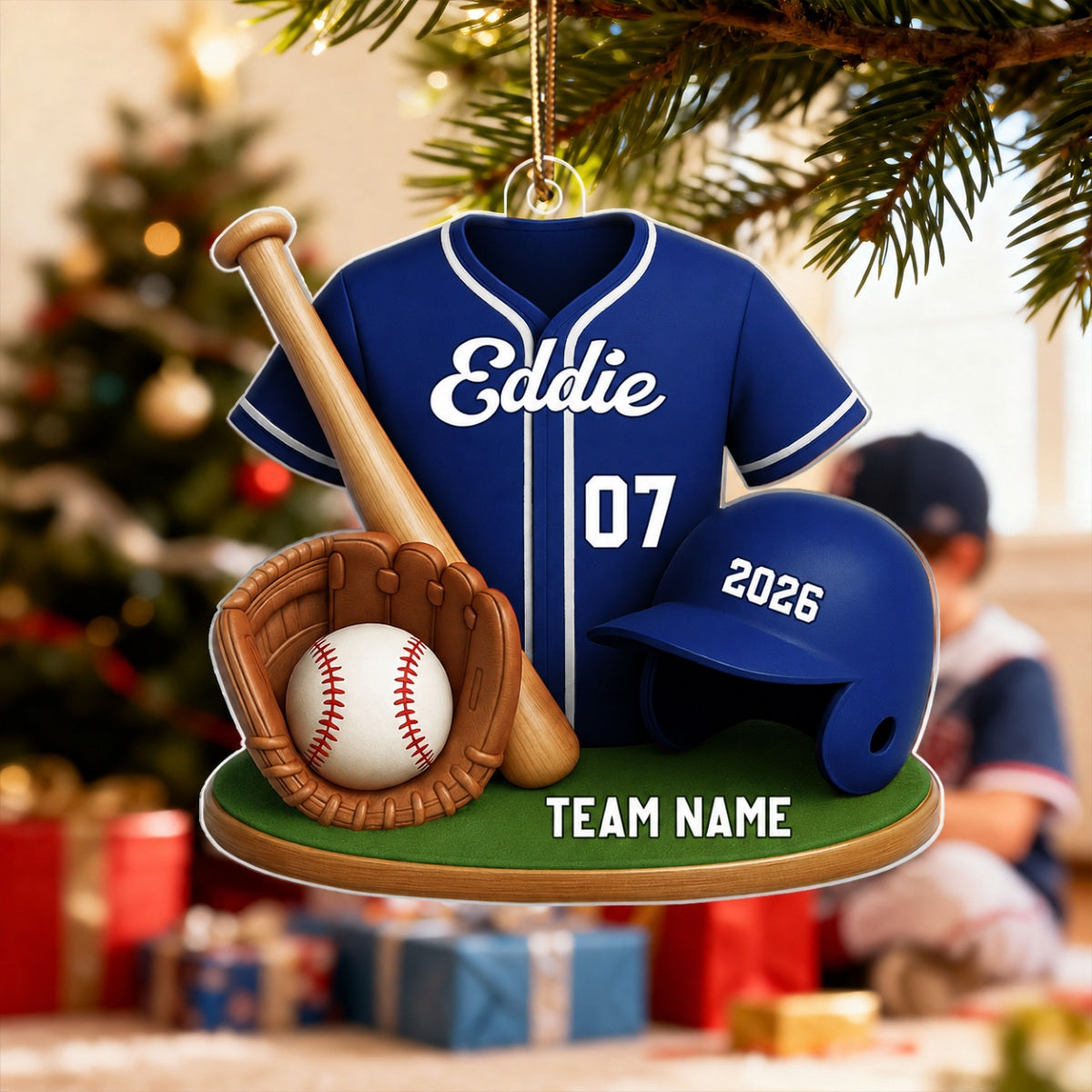 Baseball Custom Jersey 3D Effect - Personalized Acrylic Ornament - Christmas Gift for Son, Daughter, Grandkids