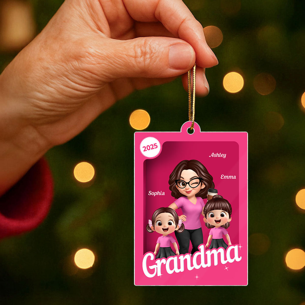Grandma Grandkids 3D Effect Pink Action Figure - Personalized Acrylic Ornament, Christmas Gift for Grandmas