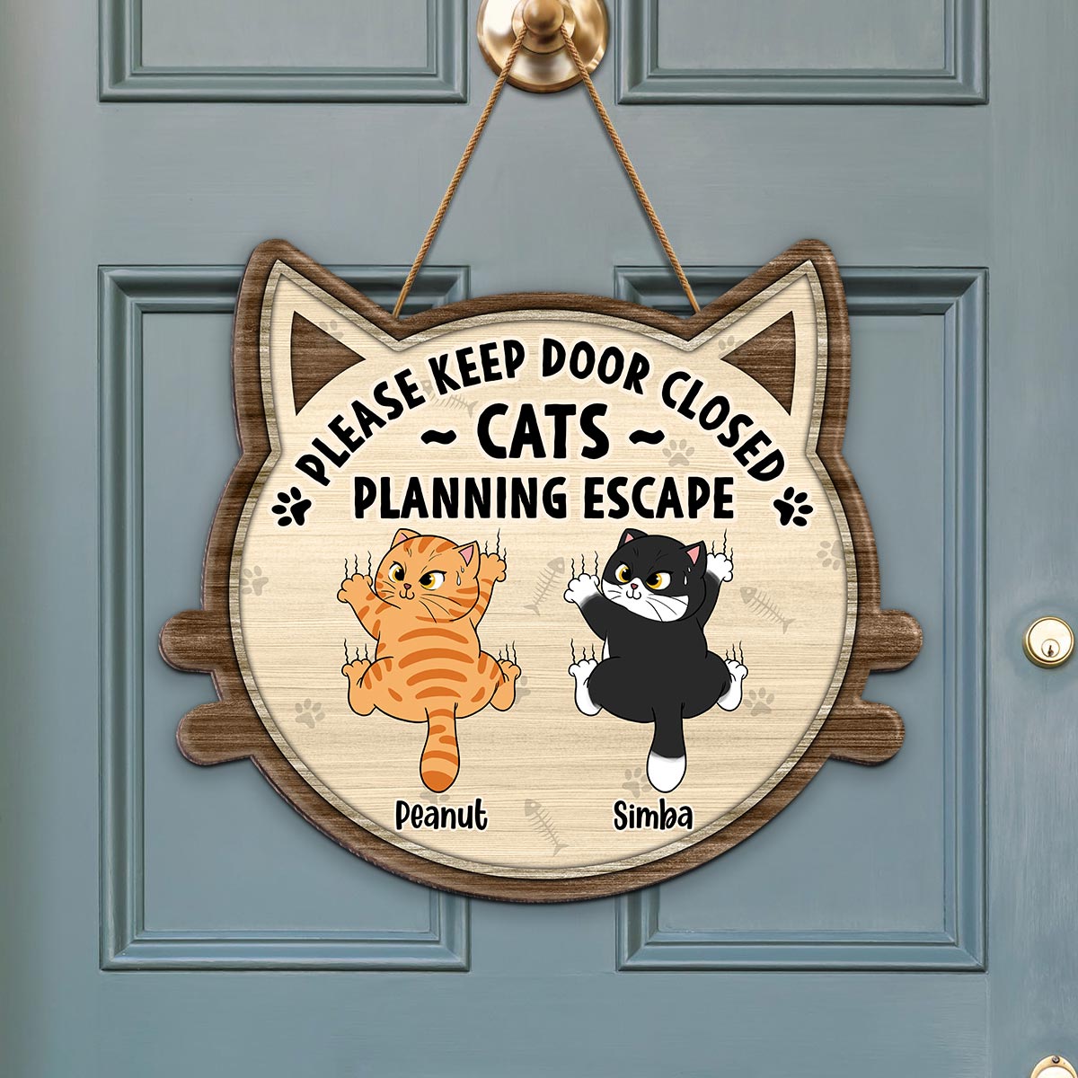 Funny Cats Planning Escape Personalized Wood Sign