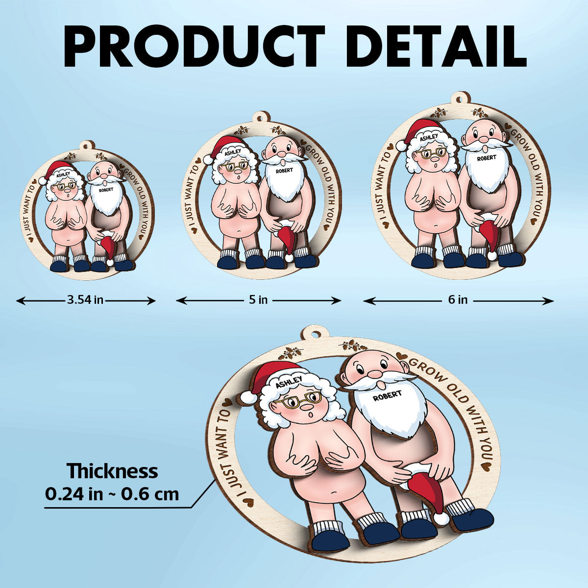 Funny Old Couple - Personalized 3-Layered Wooden Ornament - Gift for Him, Gift for Her