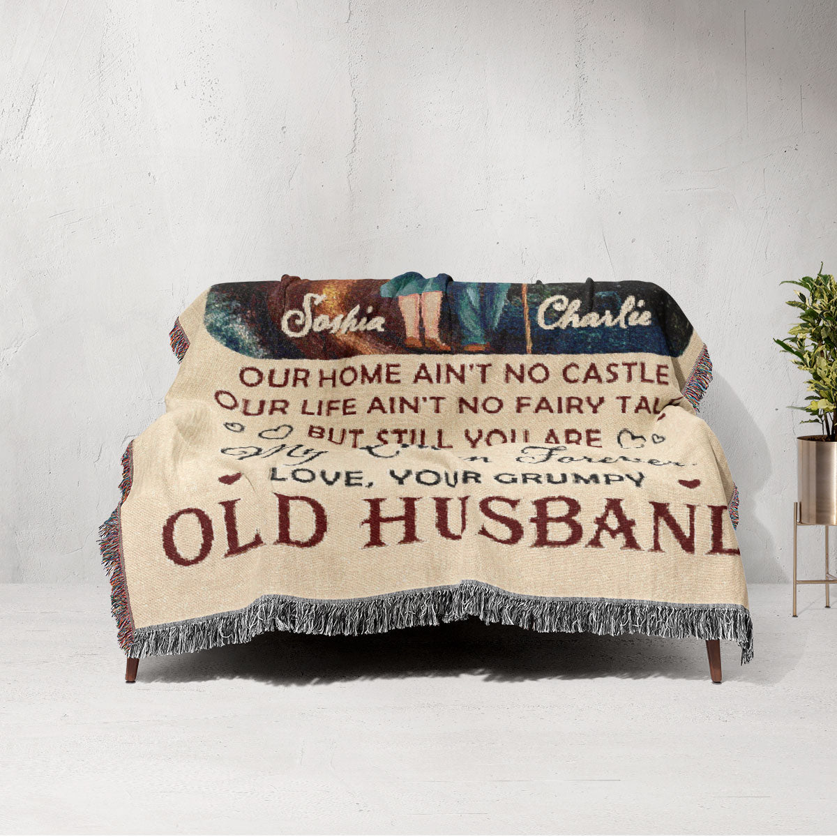 To My Wife Husband Old Couple Walking Together Personalized Tapestry Woven Blanket